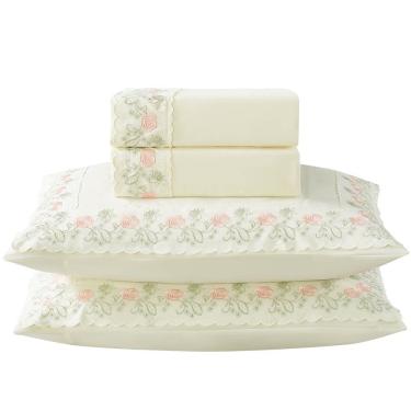 Imagem de Jogo Lençol King Flores Bordado 4pç 100% Poliéster - Rosas