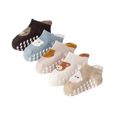 Imagem de Meias Antiderrapantes Para Crianças, 5 Pares, Padrão De Urso E Raposa,
