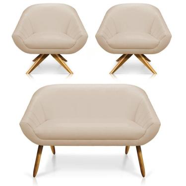 Imagem de Kit 01 Namoradeira 02 Lugares E 02 Poltronas Giratória Giovana Corino Bege