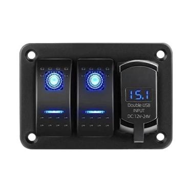 Imagem de Interruptor Gangue Triplo Com Luz De Fundo LED Azul, 5 Pinos, Liga/Des