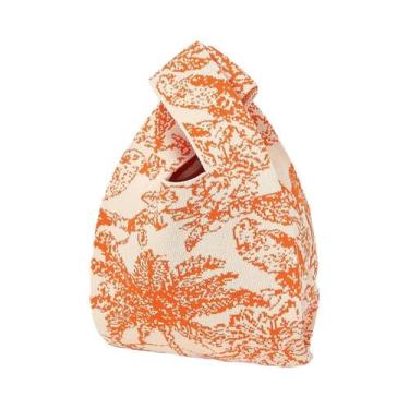 Imagem de Bolsa De Mão Feminina De Tricô Elegante Com Estampa Floral E De Pássar