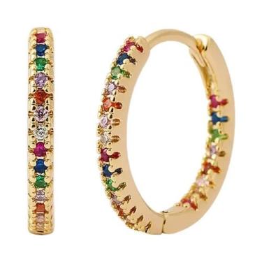 Imagem de Brincos De Argola Dourados Femininos Com Zircônia Colorida Aleatória, 