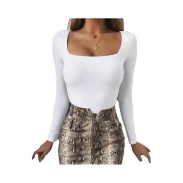 Imagem de Body Preto Feminino Manga Comprida - Sexy Bodycon Gola Quadrada, BR-M,