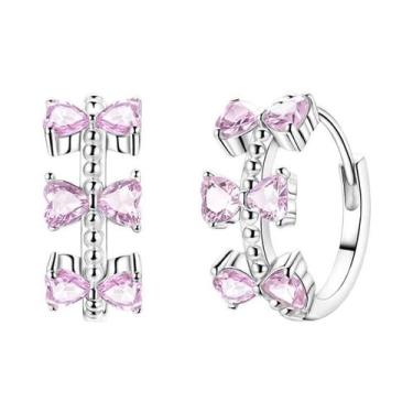 Imagem de Brincos De Argola Em Prata 925 Com Zircônia Em Formato De Coração E La