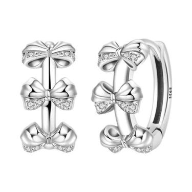 Imagem de Brincos De Argola Em Prata 925 Com Zircônia Em Formato De Coração E La