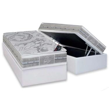 Imagem de Cama Box Baú Solteiro: Colchão Molas Pocket Ensacadas Castor Super Luxo Látex Plush + Base Crc Courano White (88x188)