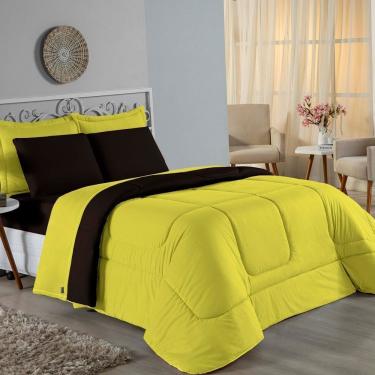 Imagem de Edredom Casal Nobre 1 Peça Dupla Face 2,00m X 2,20m Malha 100% Algodão - Amarelo / Preto