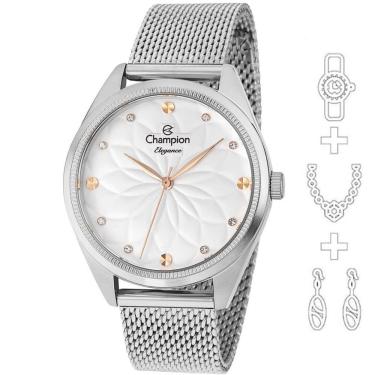 Imagem de Relógio Champion Kit Feminino Prata Esteira Cn26993c