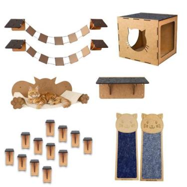 Imagem de Playground Gatos 19 Peças Diversão Com Arranhador Parede Rede Pontes D