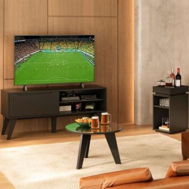 Imagem de Sala Completa para TV Até 60" 1 Porta Copa do Mundo Preto - Pnr Móveis