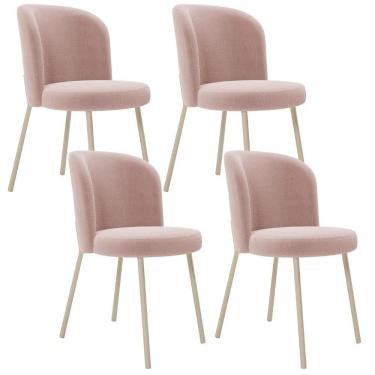 Imagem de Kit 04 Cadeiras Para Sala De Jantar Cozinha Estofada Gavi Arena L02 Bouclê Rosê - Lyam Decor