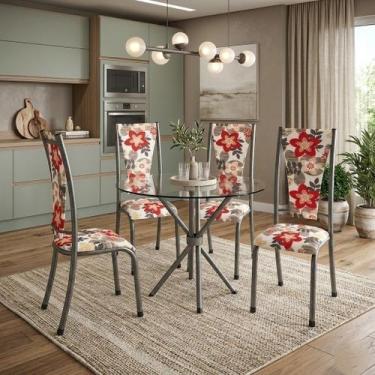 Imagem de Conjunto de Mesa Redonda Tampo de Vidro 4 Cadeiras Dubai - BM Móveis T