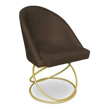Imagem de Cadeira De Jantar Luxo Base De Metal Dourado Sala Esritório Recepção Suede Veludo Marrom Do Lar Móveis