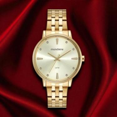 Imagem de Relógio Feminino Mondaine Dourado Com Kit Colar e Brincos Ponto De Luz