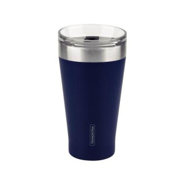 Imagem de Copo Térmico Tramontina Exata em Aço Inox Azul com Tampa 550 ml, Azul