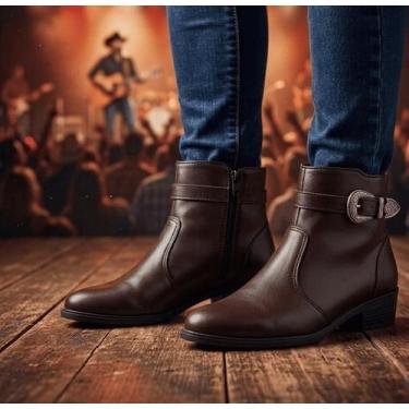 Imagem de Bota Feminina Texana Salto Baixo Western Cano Curto Bico Fino Cor:Pret