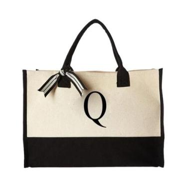 Imagem de Bolsa Tote de Lona com Grande Capacidade - Design Moderno com Letras e