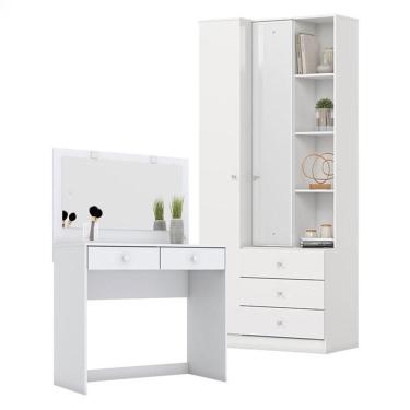 Imagem de Armário Multiuso Doha e Penteadeira Daila com Led Branco - Henn