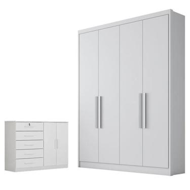 Imagem de Guarda Roupa Solteiro Sevilha e Cômoda Seul Neve - Novo Horizonte