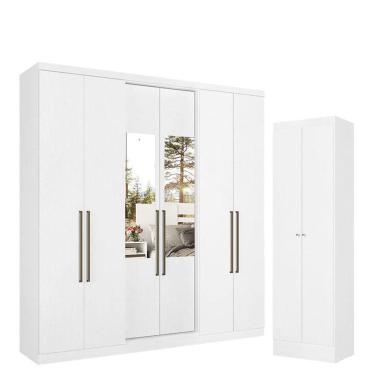 Imagem de Guarda Roupa Casal Presence Glass 6 Portas Branco Acetinado e Multiuso Space Branco - THB