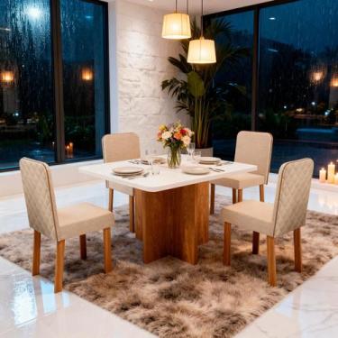 Imagem de Sala de Jantar 90x90 Agile 4 Cadeiras Bom Pastor, Nogal/Off BP Linho O