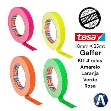 Imagem de KIT 4 Rolos de Fita Tecido Gaffer Tape Fluorescente Tesa 18mm x 25m - 