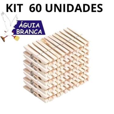 Imagem de 60 Prendedores Madeira Tradicional Águia Branca  Uso Doméstico - AGUIA