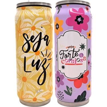 Imagem de Garrafa Térmica Happy Latinha 500ML 9787 para Hidratação em Aço Inox com Canudo Retráti...