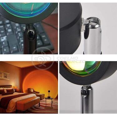 Imagem de Luminária Projetor Mini Ring Light Sunset Pôr do Sol Efeito Luz Circular Colorida Amarelo Smart Tech