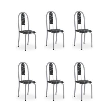Imagem de Kit c/ 6 Cadeiras Isabel Mart Perola Preto Floral - Top Decor
