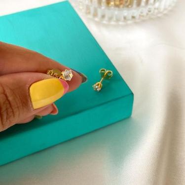 Imagem de Brinco ponto de luz  3 mm cristal banhado a ouro 18k - KARINE RAMALHO