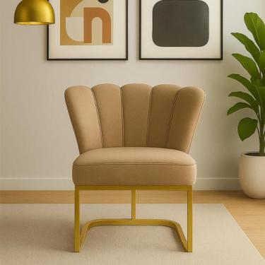 Imagem de Cadeira Decorativa Pétala Veludo Base Metal Sala de Jantar - Impactus 