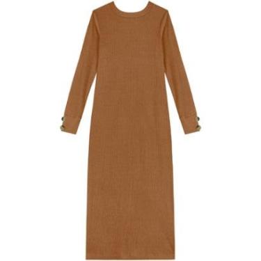 Imagem de Vestido Midi Chá De Mangas Longas Em Malha Canelada-Feminino