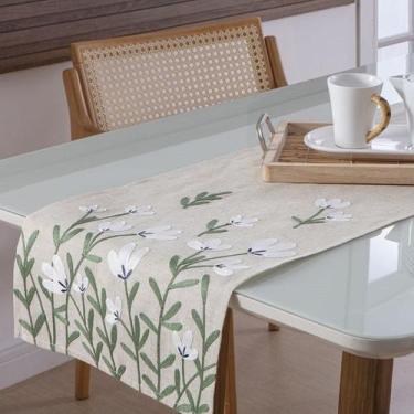 Imagem de Caminho de Mesa Bordado Em Linho Austrália Floral 40x90 cm Jolitex