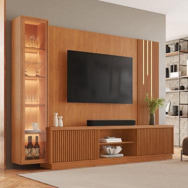 Imagem de Estante Home Ripado com Cristaleira Tv até 75 Polegadas com Led 100% Mdf Ripado Valênci...