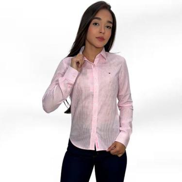 Imagem de Camisa Manga Longa Feminina Algodao Riverton, Rosa, Claro, M