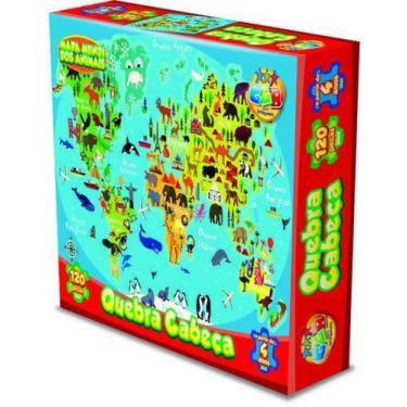 Imagem de Quebra Cabeça Infantil - Mapa Mundi Dos Animais - 120 Pçs  GGB