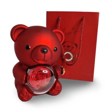 Imagem de Porta Joias Urso Vermelho com Rosa Giratória Presente - Estocasa