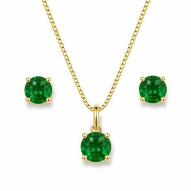 Imagem de Conjunto Colar e Brincos Ponto e Luz 5mm Banhado a Ouro 18k - Atraktiv