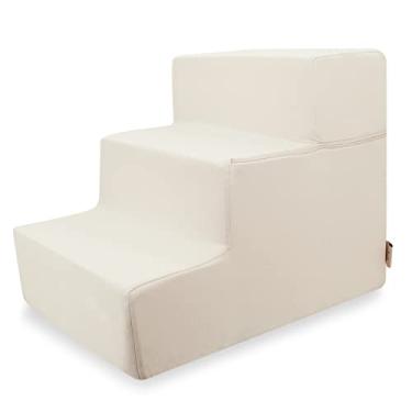 Imagem de Best Pet Supplies Degraus para animais de estimação de espuma dobrável para cães e gatos pequenos, escadas de rampa portátil para sofá, sofá e escalada na cama alta, suporte para degrau interno equilibrado antiderrapante, seguro para patas - marfim, 3 passos