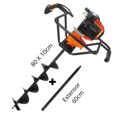 Imagem de Perfurador de Solo Profissional Para Colocações de Mourões Vulcan VPS520 á Gasolina 2T 52cc 2,5hp Com Broca 80x10cm e Pino Trava + Extensor de 60cm