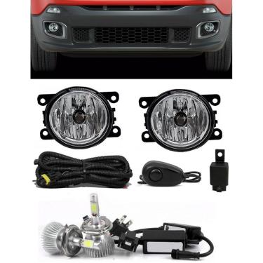 Imagem de Kit Farol de Milha Neblina Jeep Renegade - Interruptor Alternativo + Kit Lâmpada Super LED Headlight H11 6000K 12V e 24V 32W 2200LM