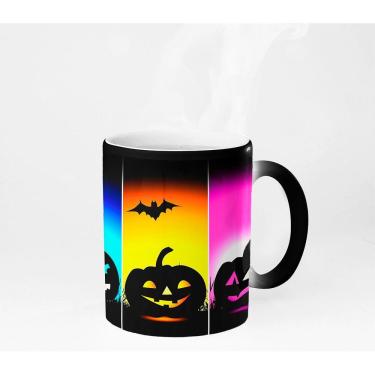 Imagem de Caneca Mágica ECF Abóboras Halloween Preta Porcelana 325ml