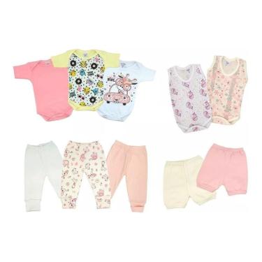 Imagem de Kit Roupa Bebê 10 Pçs Verão Enxoval Body Mijão Menina Menino
