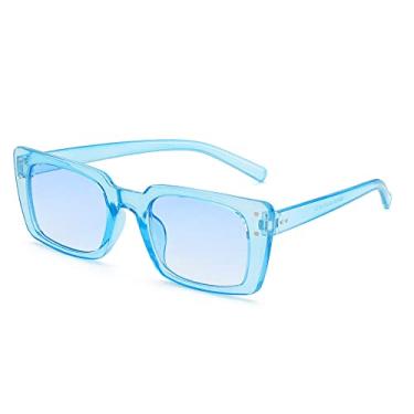 Imagem de Óculos de sol retangulares de moda vintage 1 peça, moldura de proteção uv400, óculos de sol femininos, streetwear, óculos de motorista, azul, china