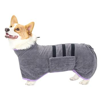 Imagem de Foern Roupão de banho para cães, roupão de microfibra macia para secagem rápida pijama absorvente de umidade Toalhas Casaco para cães e gatos pequenos, médio, grande, cinza, P: 13,8