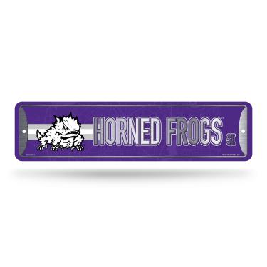 Imagem de Rico Industries Placa de rua de metal NCAA TCU Horned Frogs (10 cm x 38 cm) – Ótima para decoração de casa, quarto, caverna masculina