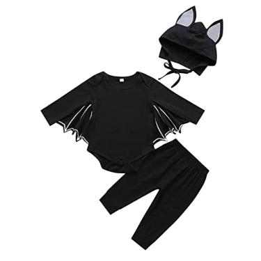 Imagem de Macacão de cosplay para bebês recém-nascidos meninos meninas Halloween fantasia macacão calça chapéu roupas 3 meses (preto, 3-6 meses)