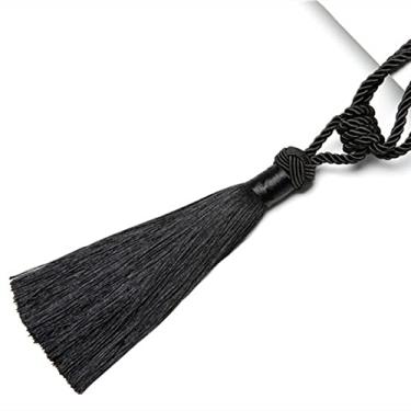 Imagem de 1 peça Suporte de Cortina Tieback Acessório de Cortina Feito à Mão Borlas Bola Pendurada Franja Amarração Traseira Cortina Borla Decoração de Casa, Preto, 1 peça