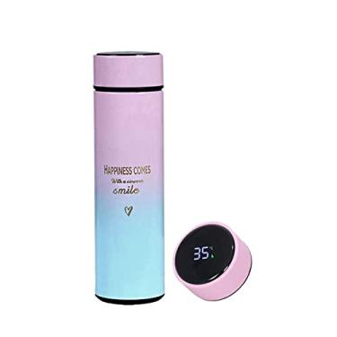 Imagem de Garrafa de água inteligente garrafa de água isolada garrafa de café garrafa de café para viagem garrafa de café para bebidas quentes e frias 500 ml (rosa gradiente))